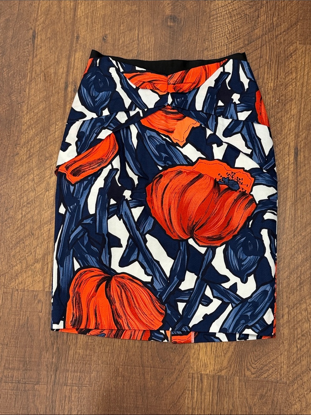 Anthropologie Navy, Orange & White Bold Floral Pencil Skirt